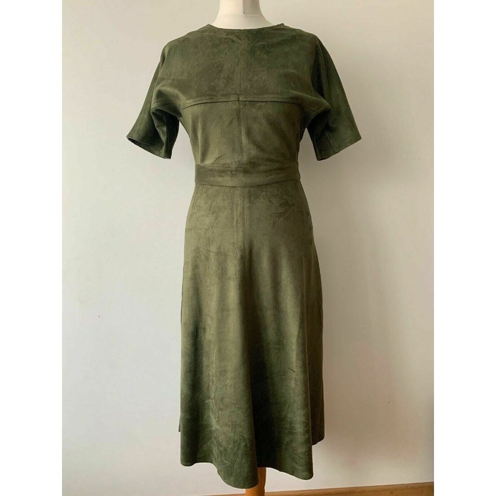 Sosandar Suedette Dress Size 10 Khaki Green - Picture 1 of 7